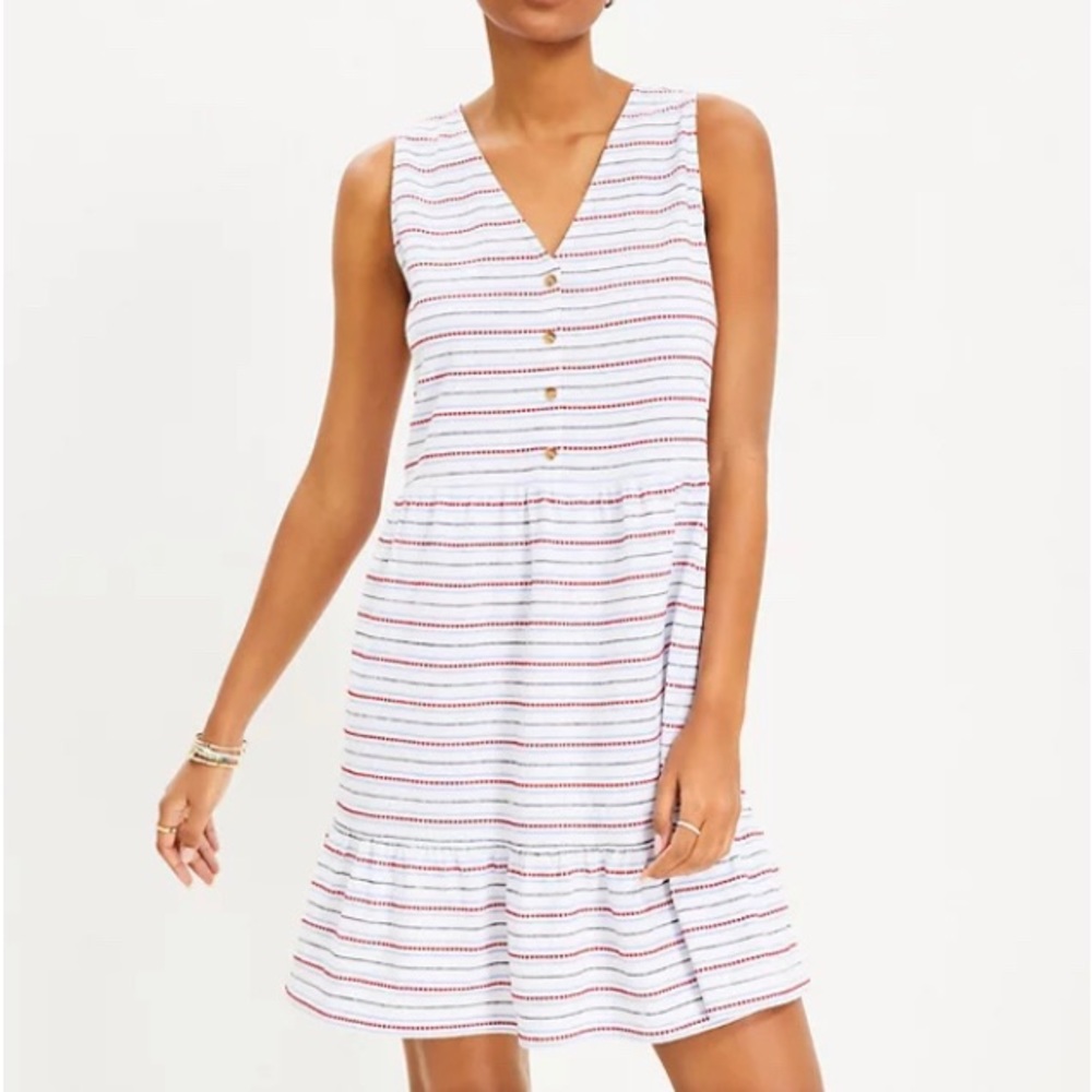 LOFT Women’s white dotted v-neck dress. Size S.